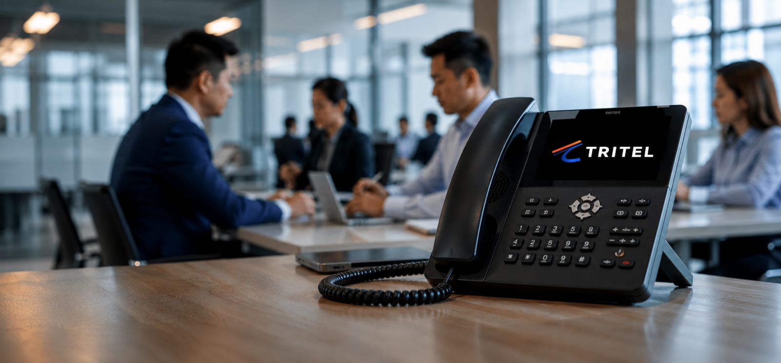 Tritel VoIP desk phone in a modern office